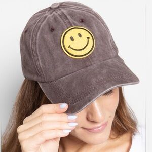 Smiley Face Acid Washed Brown Cap NWT